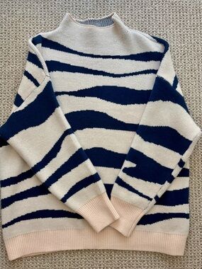 THML Cream and Navy Striped Mock Neck Sweater